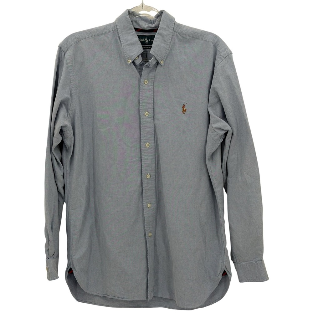 Ralph Lauren Shirt Mens Medium Blue Button Up Oxford Classic Preppy Office Work